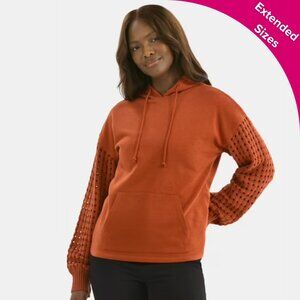 3/$30 Hoodie with Crochet Sleeves, Rusty Bronze
